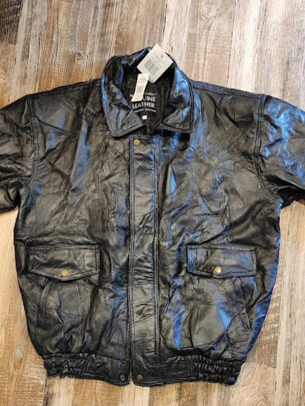 Vintage 90s Mens XL Napoline Black Leather Outfitters Patchwork Bomber Jacket